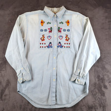 Vintage 90s Disney Store Embroidered Denim Shirt Winnie the Pooh Size M Medium