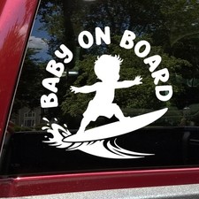 Baby on Board Surfboard V2 Vinyl Decal Funny Beach Ocean Car Window Sticker