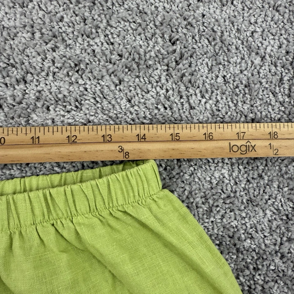 FLAX Pants Women’s M Lime 100% Linen Pull On Split Hem Cropped Wide Leg Coastal - Image 3 of 4