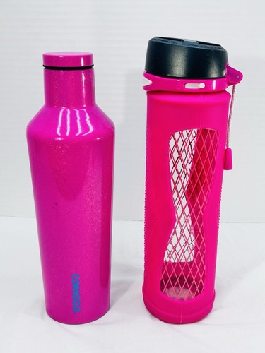 2 Hydro Flask & Corkcicle Canteen Hot Pink Stainless Steel Tumblers 20 & 16 oz