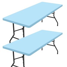 2 Pack Rectangle Table Cloth, Elastic Fitted Fabric Tablecloth Fits for 6 Foo...