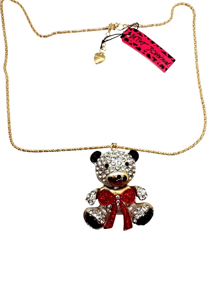 Colgante de oso de peluche Betsey Johnson collar articulado estrás arco de Navidad Foto 4 de 4