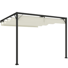 Pergola Tettoia Retrattile Crema Poliestere Metallo 3x3m Parete 297x297x224cm