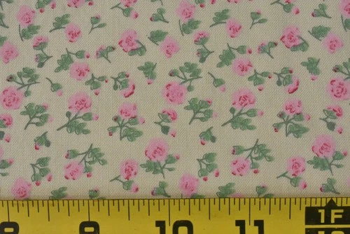 By 1/2 Yd, Vintage, Pink & Green Calico on Beige Heavier-Cotton, V914