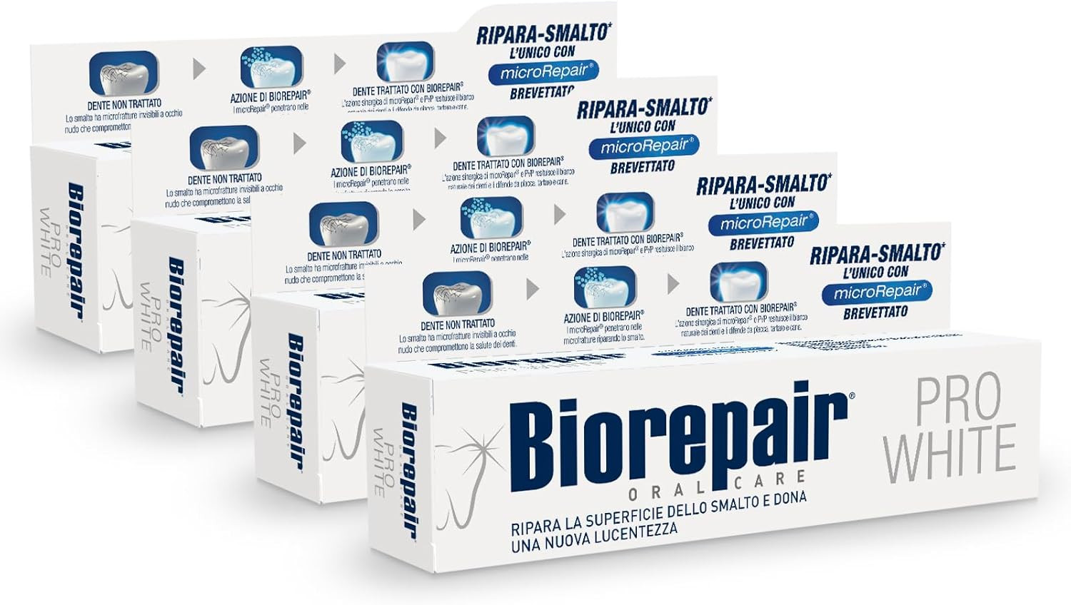 Set 4 Dentifrici Sbiancanti Pro White 60ml | Tecnologia PVP e microRepair