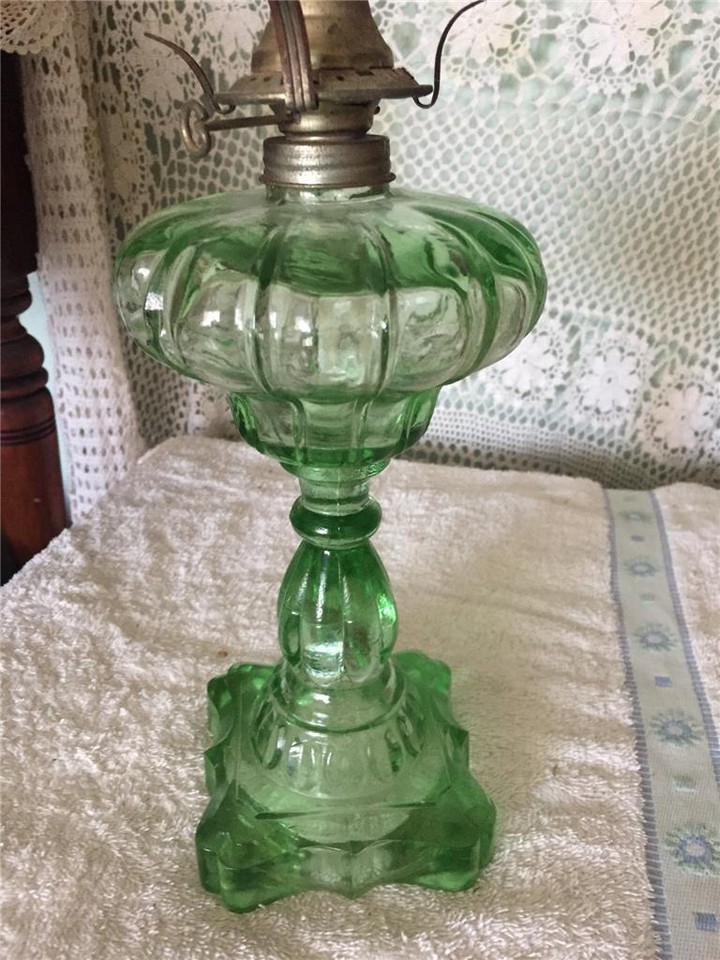 Rare Antique Green Glass Art Deco Style Kerosene / Oil Lamp. eBay
