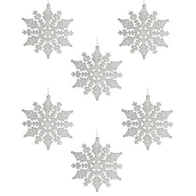 Christbaumschmuck - 6er Pack Glitzer Schneeflocken - 54423 WEISS