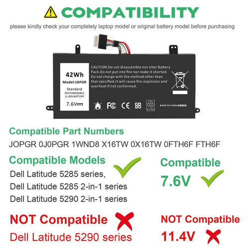J0PGR Battery JOPGR for Dell Latitude 5285 5290 2-in-1 Series FTH6F 1WND8 0FTH6F - Picture 10 of 12