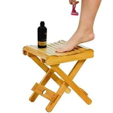 Folding Bamboo Stool Shower Seat Leg Shaving Foot Rest, Fully Assembled