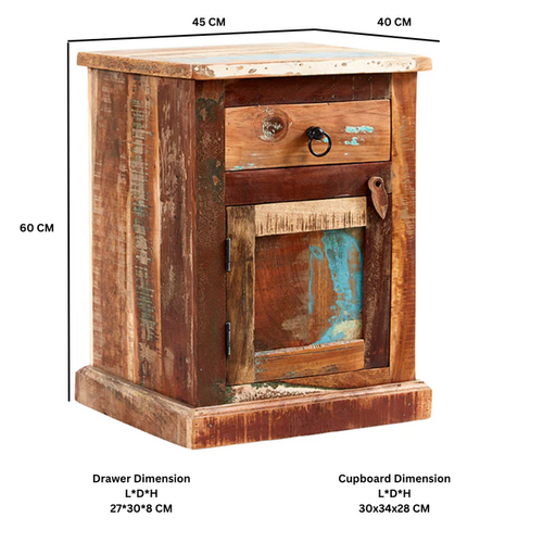 Modern Solid Reclaimed Boat Wood Cupboard and Drawer Bedside Table for Bedroom - Picture 3 of 3