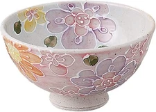 Hamatouki 35-11 Light Rice Bowl, Ichinen Flowers, 4.3 x 2.4 inches