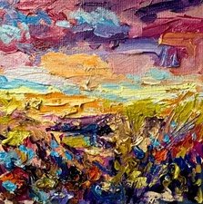 Oil Painting Wildflower landscape Original art Flower floral art Mini easel 4x4”
