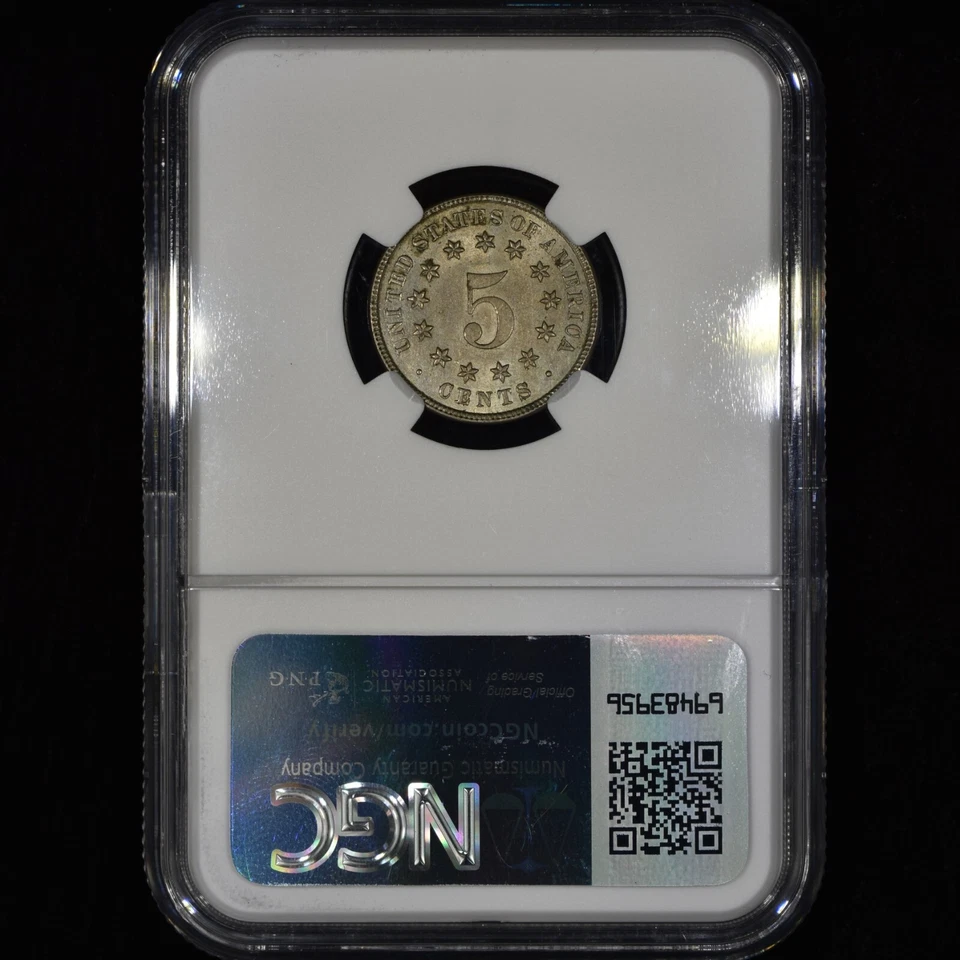 1883/2 SHIELD NICKEL ✪ NGC MS-61 ✪ 5C OVERDATE COIN UNCIRCULATED UNC ◢TRUSTED◣ - Image 4 of 4