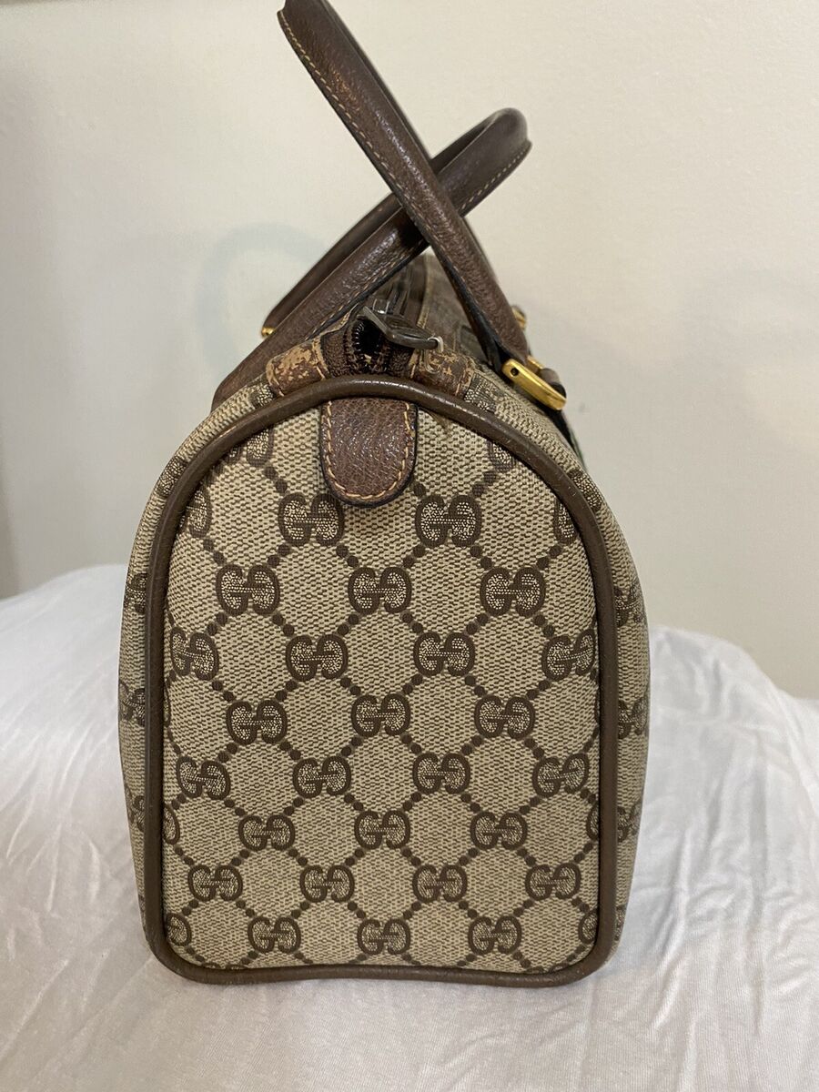 VTG GUCCI SUPREME BROWN PVC GG LOGO SPEEDY BOSTON BAG W/ RED VTG GUCCI SUPREME BROWN PVC GG LOGO SPEEDY BOSTON BAG W/ RED