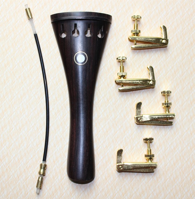 New natural ebony Violin Tailpiece 4/4 size with four fine tuners Tail