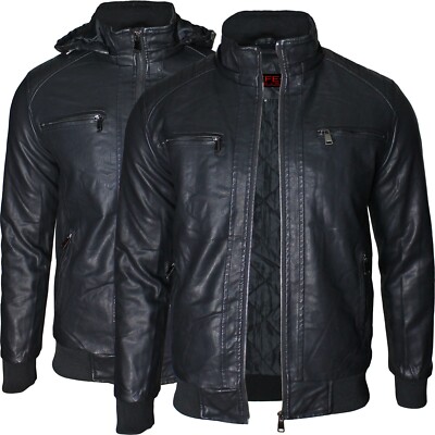 Men's Winter Jacket Eco Leather Slim Fit Motorcycle Jacket EFFEDENIM 631