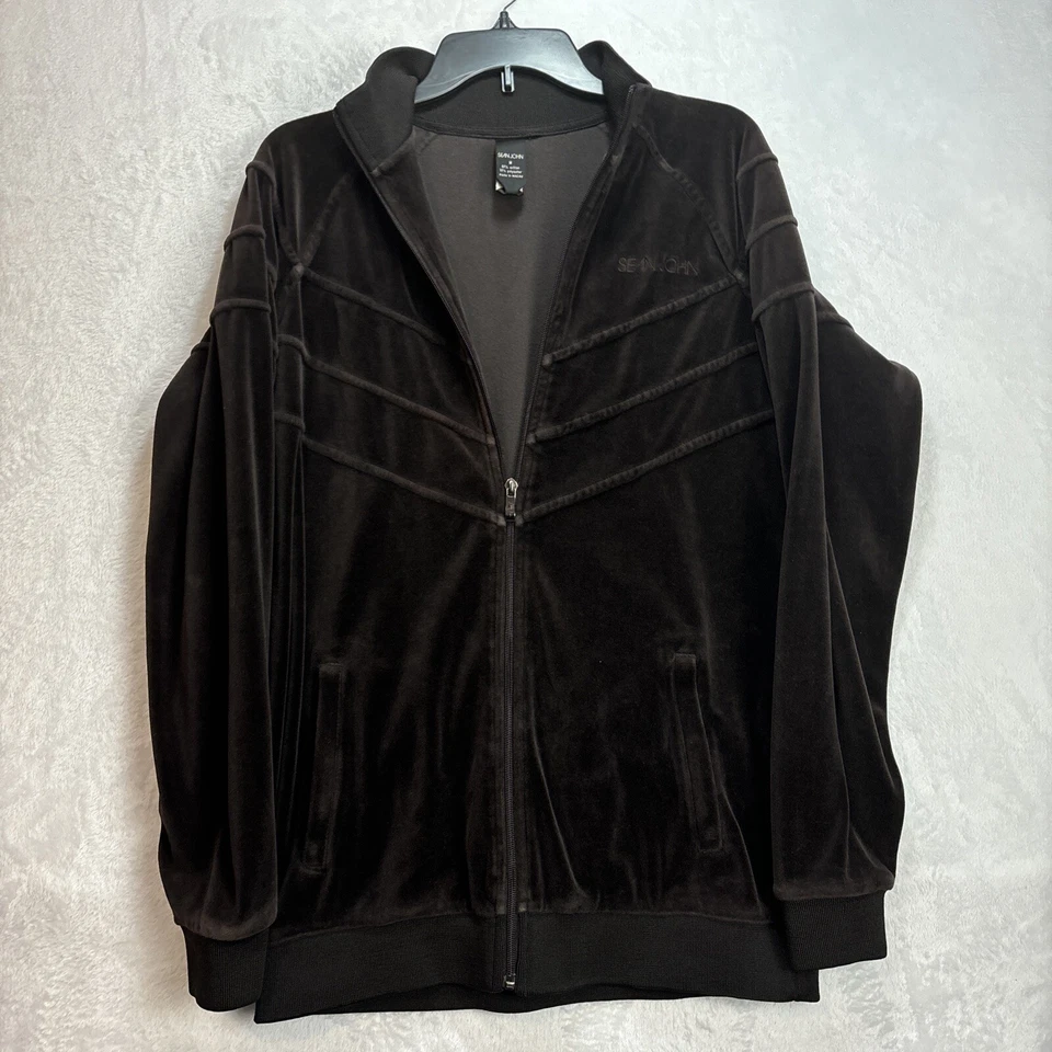 Traje de chándal Sean John con cremallera talla mediana marrón terciopelo difuso Foto 2 de 4