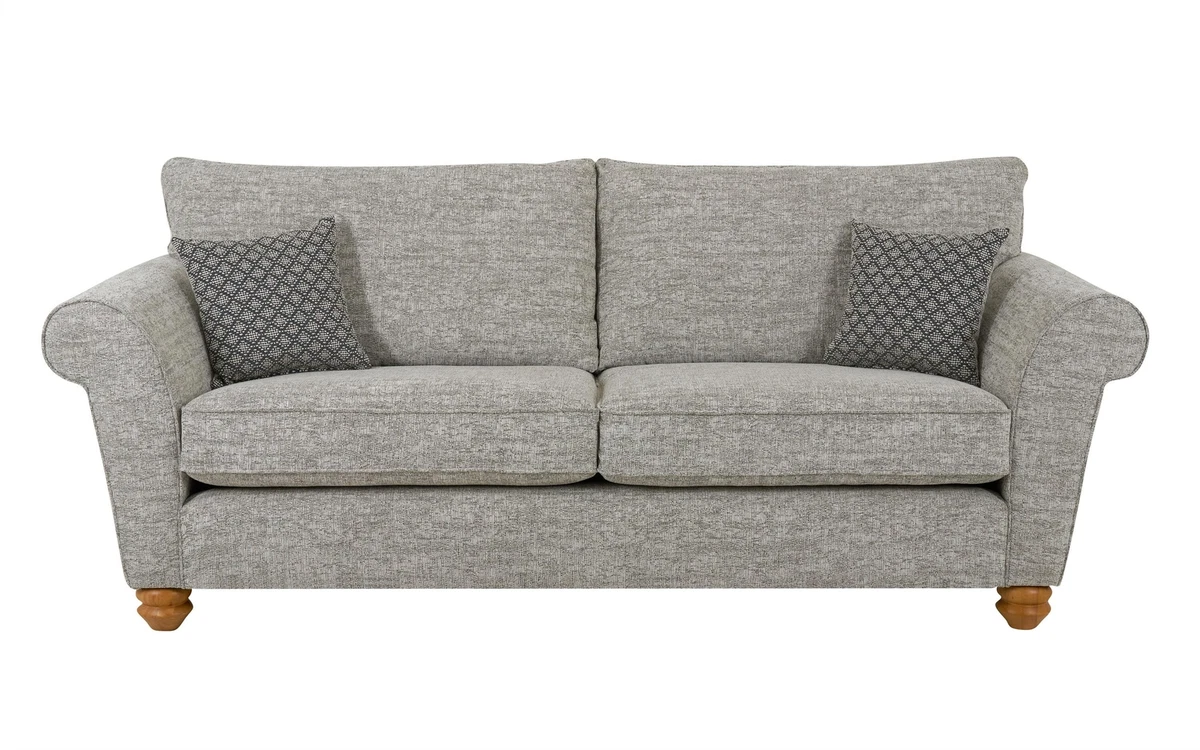 ScS Aurora Luna Silver Fabric Oak Effect 3 Seater Standard Back Sofa RRP 999