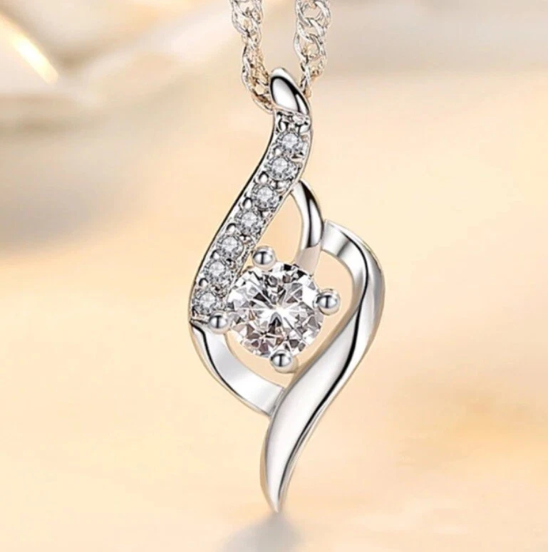 Damen Halskette Zirkon Anhänger Frauen Schmuck Kette 925 Silber verstellbar - Bild 4 von 4