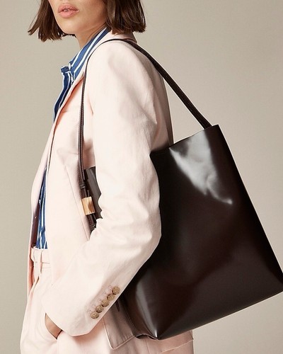 J.Crew Edie Bucket Bag in Italian Leather Cocoa Berry Brown NWT Fits 14” Laptop