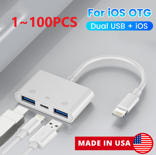 For iPhone to dual USB 3.0 Camera OTG Adapter with Charging Port for iPad Lot - Afbeelding 1 van 19