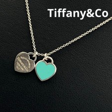 TIFFANY  Co. Return to Mini Double Heart Pendant Necklace Enamel Blue