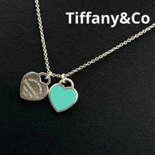 TIFFANY & Co. Return to Mini Double Heart Pendant Necklace Enamel Blue