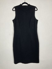 St Michael M&S UK 14 Vintage Black High Neck Sleeveless Fitted Dress Lined