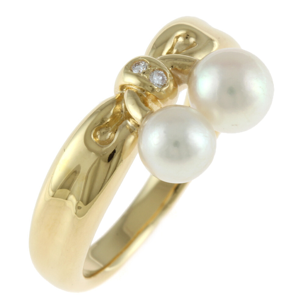 TASAKI Ring gold 18K K18 Gold pearls diamond Ribbon #US 5 3/4 from 