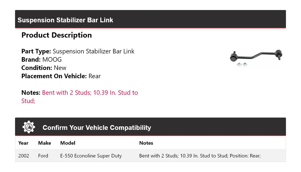 For 2002 Ford E-550 Econoline Super Duty Suspension Stabilizer Bar Link MOOG - Image 2 of 4