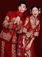 Traditional Dragon And Phoenix Wedding Groom And Bride Outfits