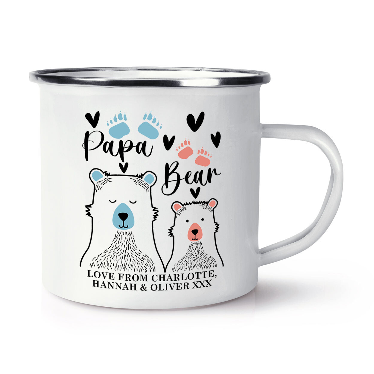 Personalised Papa Bear Enamel Mug Cup Dad Fathers Day Grandad Love Birthday