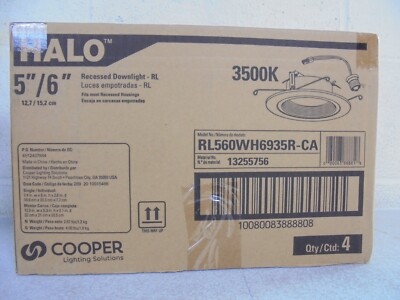 Halo RL 5 in. and 6in. 3500K Bright White LED Recessed Ceiling Light Trim 4PK
