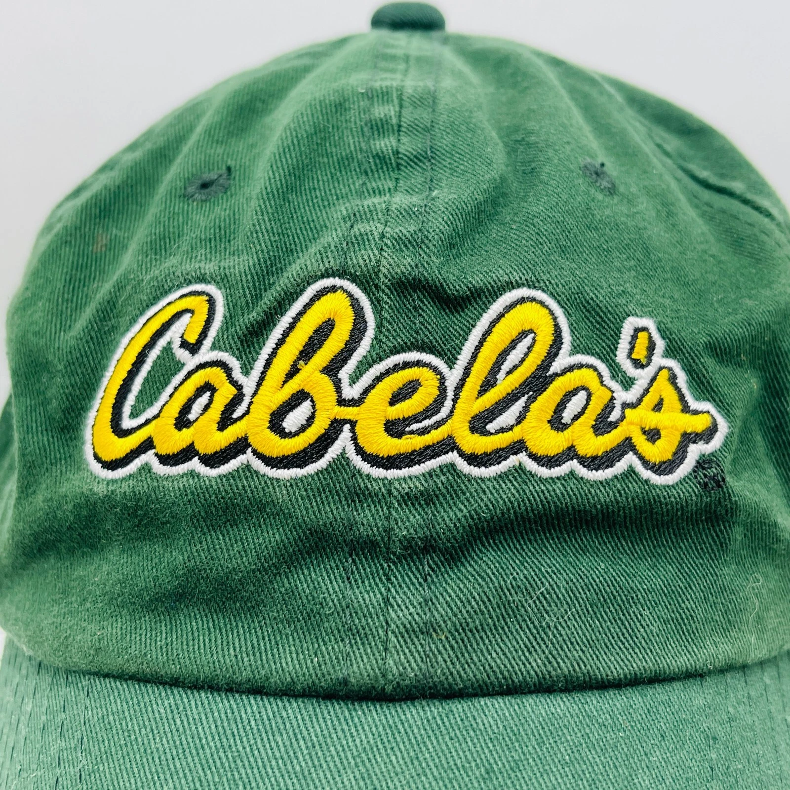 Cabelas Embroidered Baseball Hat Cap Outdoors Green Yellow Logo One Size Adult
