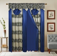 4 Piece Jacquard Window Curtains for Living Room, Curtain Set for Bedroom