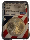 2000 $1 AMERICAN SILVER EAGLE NGC MS69 USA FLAG CORE HOLDER