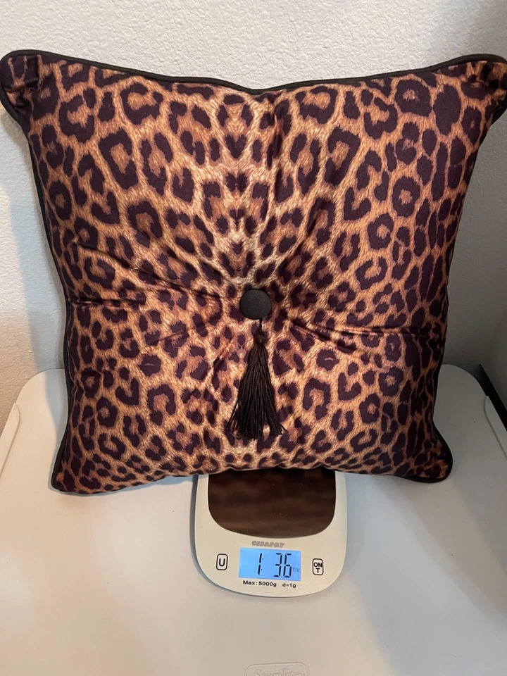 Leopard Animal Print Throw Pillow Central Button with Decorative Tassel - Image 3 of 3