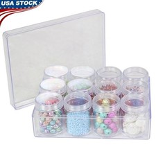 12 Unit Clear Plastic Bead Storage Box W/ Removable Jars Craft Organizing New