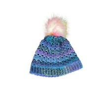Crochet Beanie Hat with Pom Pom Blue Purple Knit Winter Cap