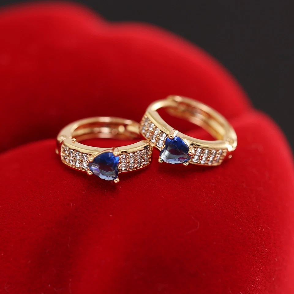 18K ROSE GOLD GF Blue Heart Sapphire Simulated Diamond Women's Hoop EARRING Gift Foto 2 de 4