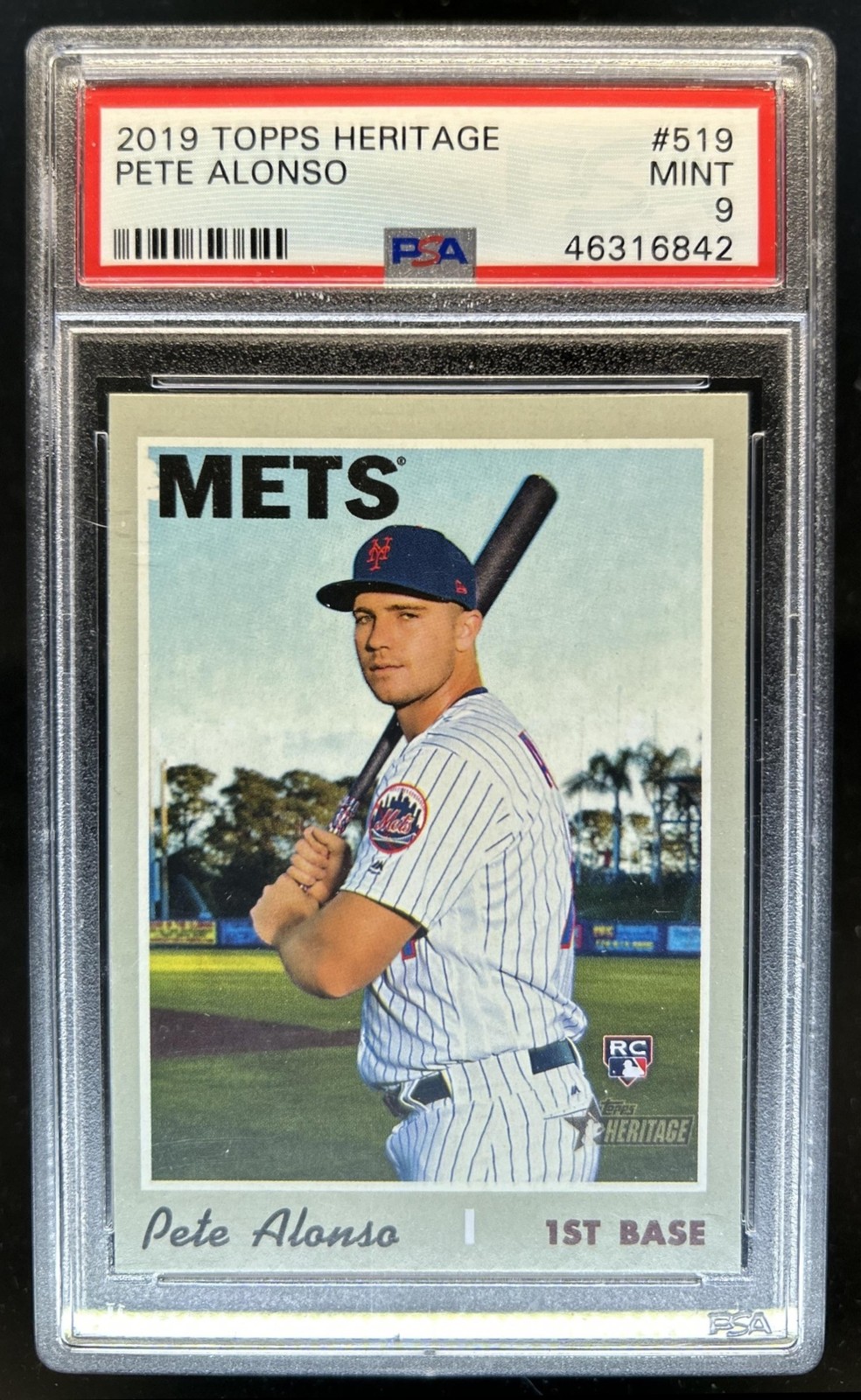 2019 Topps Heritage Pete Alonso RC Rookie #519 Mets PSA 9 view 1