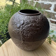 Antique Nanbu Tekki Japanese Cast Iron Vase 6" Brown Artisan Maker's Mark