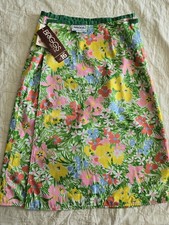 Vintage 70s Reversible Green  Flower Wrap Skirt Womens Medium Large Briggs NOS