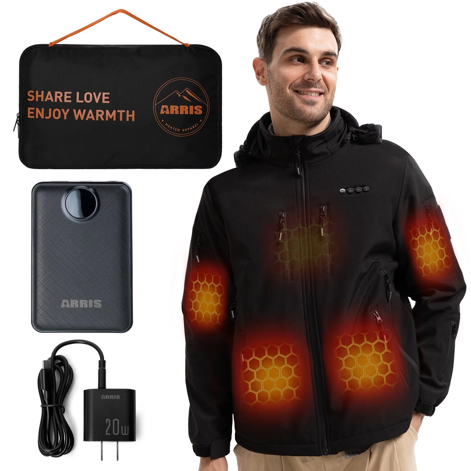 ARRIS Men`s Heated Jacket With 12V Battery, Electric Windproof Heating Coat
Opens in a new window or