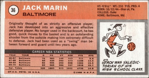 1970-71 Topps #36 Jack Marin - Picture 2 of 2