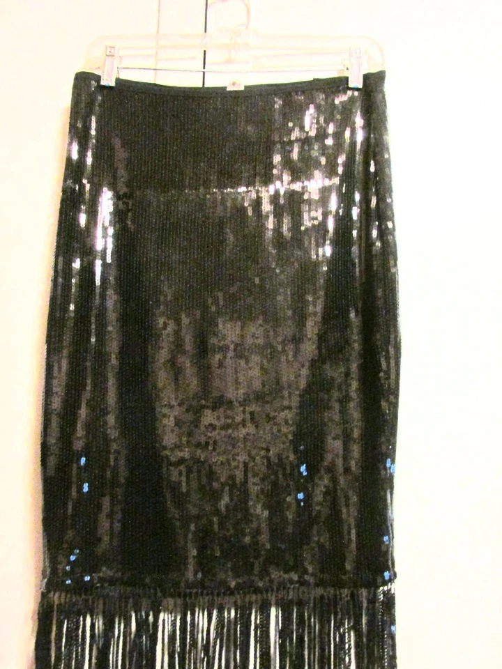 Suit Yourself Costume Black Sequin Pencil Skirt Long Black Fringe - Women's M - Image 3 of 4