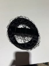 Vintage 1950s Black Velvet Halo Hat Birdcage Veil Rhinestones Union Made USA