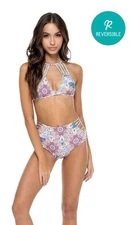 NWT Luli Fama Azucar Cari Top Delicia Reversible High Waisted Bikini Set L/XL