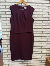 Calvin Klein Keyhole Cap Sleeve Sheath Dress Aubergine Maroon Size 14
