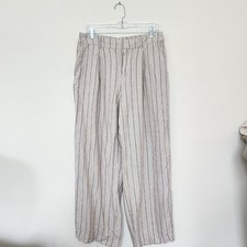 A New Day Womens Beige Pinstripe Linen Blend Wide Leg Pleated Pants Size 12